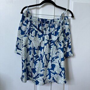 Maree Maree Sleep Set Womens L Blue White Floral Satin Tank & Shorts Loungewear